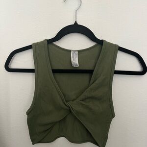 Olive Green Twist Front Crop Top